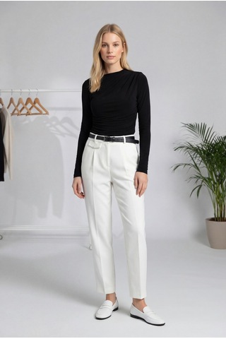 Seeh Siyah Drape Detaylı Uzun Kollu Kadın Bluz Sh358 Regular