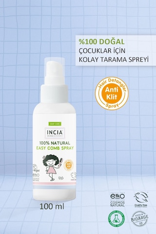 INCIA %100 Doğal Kolay Tarama Spreyi Çocuklar İçin Nemlendirici Parlaklaklaştırıcı Anti Klit 100 ml