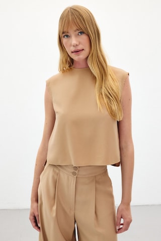 Sateen Kolsuz Salaş Bluz - Camel-136434 CAMEL