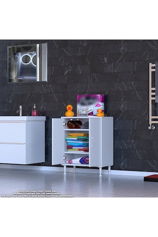 Modilayn Söke Küçük Alanlar İçin Akıllı Çözümler 60x75x32,5 Cm Lik 2 Kapaklı 3 Göz Raf Dolap Beyaz