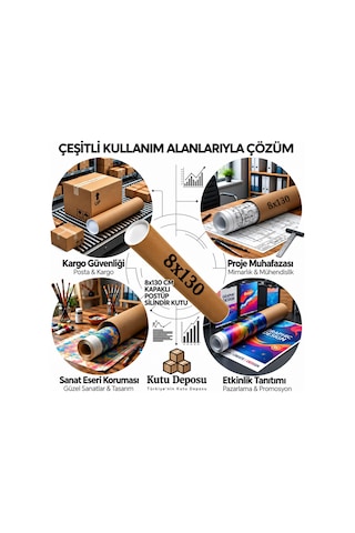 8x130 Cm Kapaklı Silindir Postüp Rulo Gönderi Kutusu 1 Adet