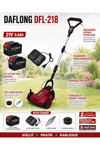 Daflong Dfl218 Kömürsüz Arabalı Şarjlı Tırpan 21v Çim Ve Ot Kesme Makinesi