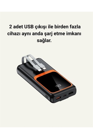 Taşınabilir Şarj Cihazı 20000 Mah 22.5w Hızlı Şarj + Dijital Ekran + Kablo Dahil Siyah 67433262