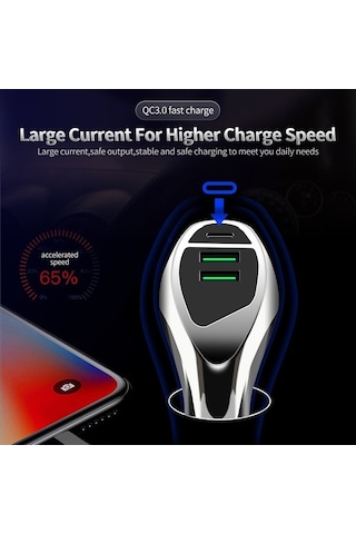 Didadodo Hızlı Şarj Araç Şarj Cihazı - 48w Qc4.0+pd, Çift Usb Ve Type-c Portlu, Gümüş Renk, Yüksek Kapasiteli