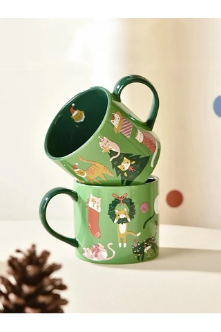 Muse Home Store Yılbaşı Çay Ve Kahve Kedi Desenli Büyük Bardak 270331476 Yeşil