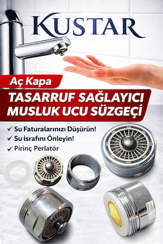 Aç-kapa Musluk Ucu Su Tasarruf Aparatı Musluk Filtresi Lavabo Musluk Süzgeci Dış Dişli 23,7mm Krom
