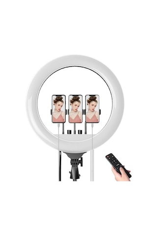 Tr 21 İnch 53cm Extra Büyük Boy Youtuber Led Işıklı Halka Telefon Tutuculu Uzaktan Kumada Selfie/yayıncı/makyaj I