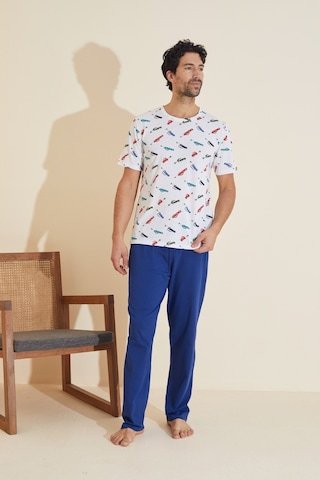 Siyah İnci Bisiklet Yaka Baskılı Örme Pijama Takım 25109843 Beyaz