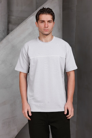 Erkek Garnili Şeritli Oversize Bisiklet Yaka 2 İki İplik Kompakt T-shirt Ekru