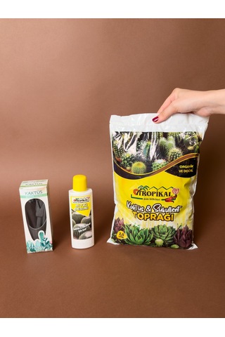 Kaktüs Dikim Ve Bakım Seti 4 Parça Dikim Aleti + 2,5 Lt Toprak + 225 Ml Besin