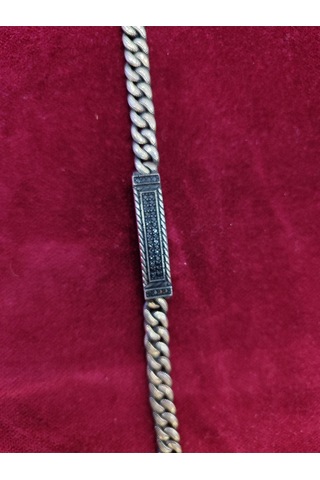 Modagümüşevi 925 Ayar Gümüş Siyah Zirkon Taşlı Gurmet Erkek Bileklik