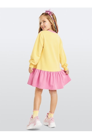 Deno Kids Denokids Kız Çocuk Unicorn Baskılı Pamuklu Elbise Pembe Renkli Kollu Rahat Ve Eğlenceli Tasarım 3-8 Yaş Çok Renkli