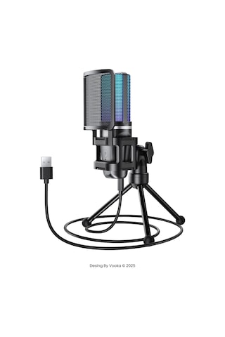 Rgb Işıklı Kablolu Condenser Mikrofon Usb Bağlantılı, Tripod Standlı, Pop Filtreli, Online Ders,