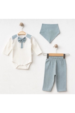 Işıl Baby Papyonlu 3'lü Erkek Bebek Body Takım Yeşil