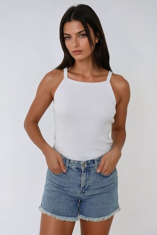 Hiccup Halter Yaka Fitilli Basic Üst Beyaz
