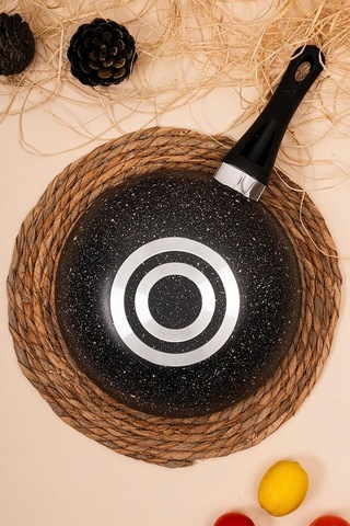 Çarşıdayız 28 Cm Granit Wok Tava - Yüksek Isıya Dayanıklı, Uzun Ömürlü Mutfak Eşyası Siyah