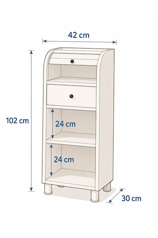 %100 Mdf Çekmeceli Ve Raflı Ekmeklik Dolabı - Kaydırmaz Kulplu Beyaz