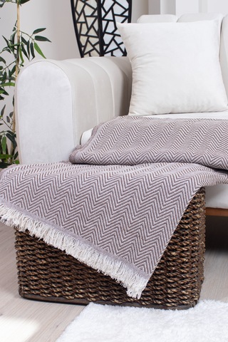 Pamuklu Zikzak Desenli Püsküllü Koltuk Örtüsü 170x210 Cm Dekoratif Ve Çok Amaçlı Kahverengi