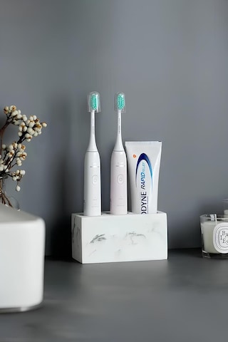 Modern Beton Diş Fırçalık Elektrikli Fırça Ve Macun Standı Banyo Organizeri Siyah Beyaz