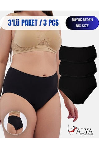 Alya Underwear Kadın Battal Külot - 3 Adet Ten 5xl, 6xl, 7xl Siyah