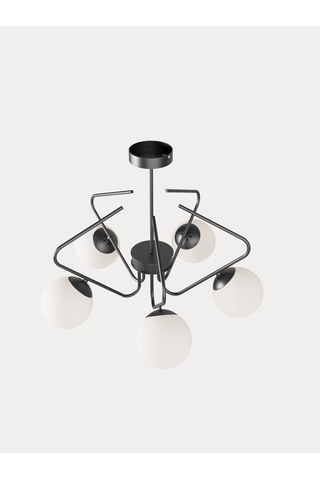 Lunor Siyah Kasa Beyaz Cam Küre Başlıklı Modern 5'li Avize
