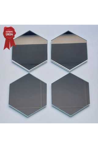 Decorita Ayna Bardak Altlığı 4'lü Takım Altıgen Düz Ayna Diğer