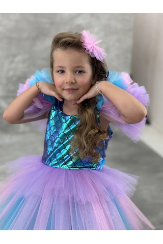 Kız Çocuk Tütü Etekli Deniz Kızı Elbisesi Mavi 2102 Mavi