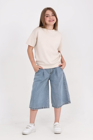 Modanino Kız Çocuk Jean Kaprili 2'li Alt-üst Takım 7-12 Yaş 12673sk Ekru