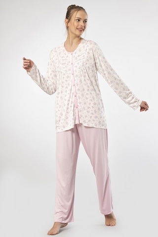 Türen 3367 Kadın Büyük Beden Uzun Kollu Pijama Takım-pembe Pembe