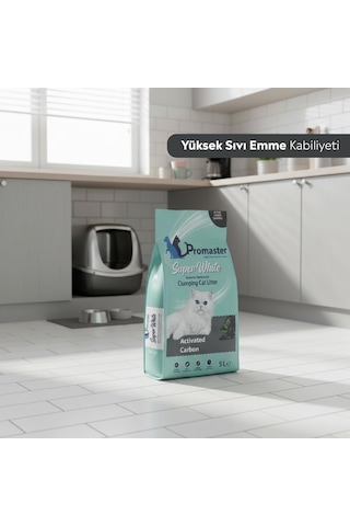 Süper Beyaz Doğal Bentonit Topaklanan Kedi Kumu Aktif Karbon Kokulu 5 Lt