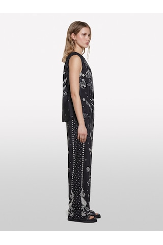 Sisley %100 Viskoz Desenli Pilise Motifli Kolsuz Bisiklet Yaka Üst Kadın Siyah Bluz - 325p5xınlq09a