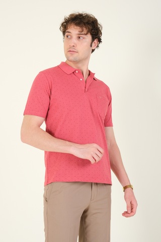 Giyim Dünyası Erkek Desenli Cepli Polo Yaka T-shirt Gül 001