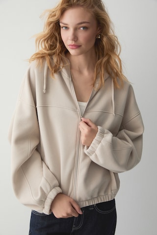 ETHIQUET VA IT Kadın Çift Cepli Eteği Ve Kol Ucu astikli Fermuarlı Oversize Taş Rengi Sweatshirt