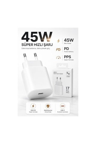 45w Usb-c Hızlı Şarj Adaptörü Beyaz Type-c Çıkışlı Kompakt Güç Adaptörü İphone 15 16 17 Pro Max Uyumlu