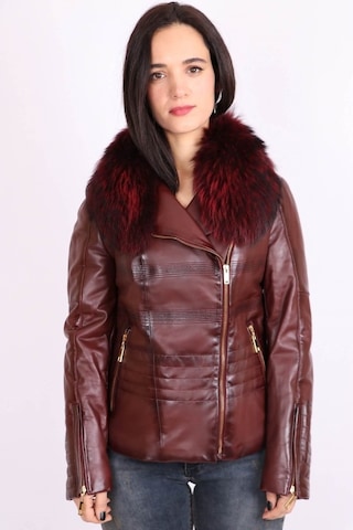 Bordo Hakiki Deri Çıkarılabilir Kürk Yakalı Mont Kaban
