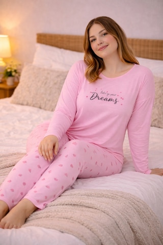 Nisanca Kadın Büyük Beden Uzun Kollu Rahat Pijama Takımı Yumuşak Dokulu Konforlu Ev Giyimi Pembe