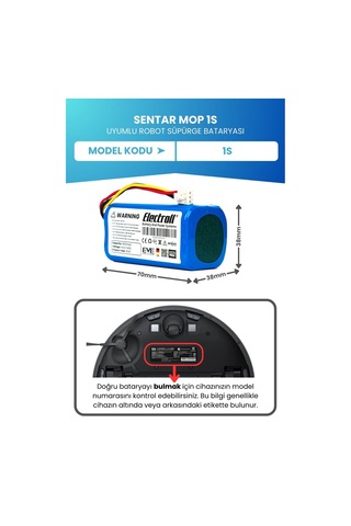 Sentar Mop 1s Uyumlu Batarya 2600mah Pil