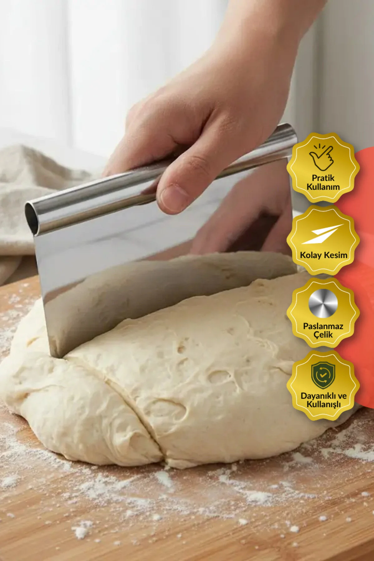 Ölçülü Hamur Kesici Ve Tezgah Kazıyıcı Spatula Paslanmaz Çelik Ekmek Ve Pasta Kesme Aleti Gümüş