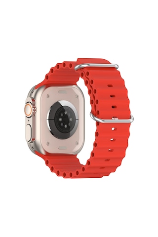 Caseonn Apple Watch Uyumlu Series 9 45mm Kordon Suya Dayanıklı Okyanus Silikon Kayış Kırmızı