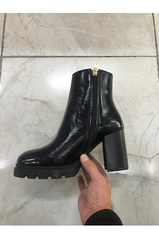 Platform Vegan Deri Kırışık Rugan Bot Siyah