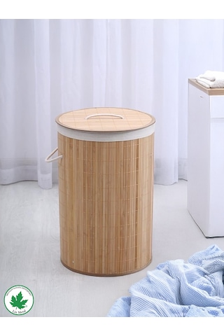 El Yapımı Bambu Yuvarlak Çamaşır Sepet, Hasır Kirli Sepeti Std Katlanır Bambu Yuvarlak Çamaşır Sepeti Klasik Bambu