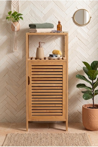Robin Home Bambu Kapaklı 2 Raflı Çok Amaçlı Banyo Düzenleyici Organizer Dik Dolap Bej
