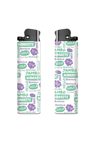 Hola Serisi Tasarım Çakmak Namaste Desenli Çakmak Beyaz