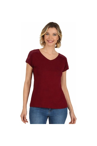 Kadın Omuz Dantel Detaylı Örme Bluz Bordo 25465 Bordo
