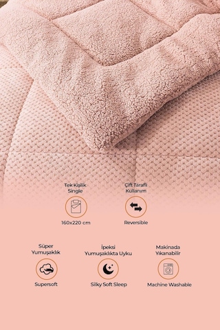 Ultra Yumuşak Tek Kişilik Çift Taraflı Wellsoft Peluş Yorgan Yıkanabilir 160x220 Pudra Pudra