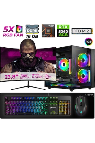 Xaser Live X10 R5-7500F 16 GB 1 TB Nvme SSD 16 GB RTX5060 23.8" Dos Masaüstü Oyuncu Bilgisayarı