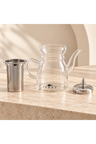 Isıya Dayanıklı Paslanmaz Çelik Süzgeçli Cam Demlik - 800 Ml Çok Renkli