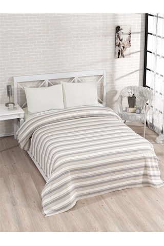 Pamuklu Gri Çarşaflı Lastikli Çarşaflı Pike Takımı 200x230 Krem