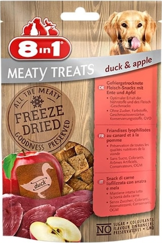 8in1 Meaty Treats Ördekli ve Elmalı Kurutulmuş Tahılsız Köpek Ödülü 50 G