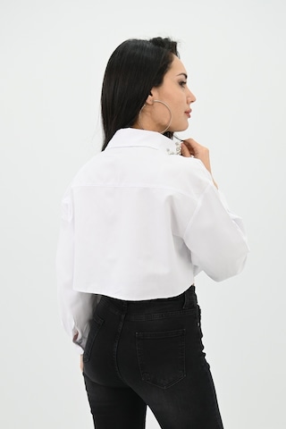 Koza Butik Kadın Yakası Taş Detaylı Crop Gömlek 1752-24 001
